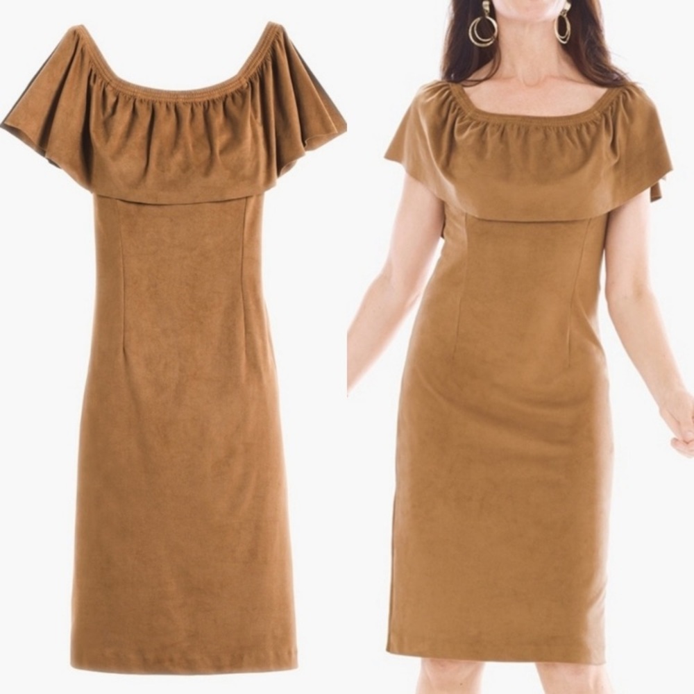 Chico’s Brown Suede Off the Shoulder Dress Small